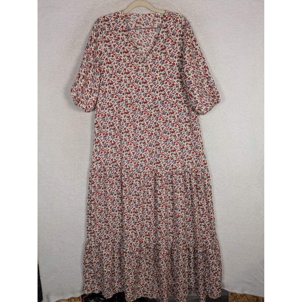SHEIN Maxi Dress Women's Size Medium Multicolor Ditsy Floral Tiered V-Neck